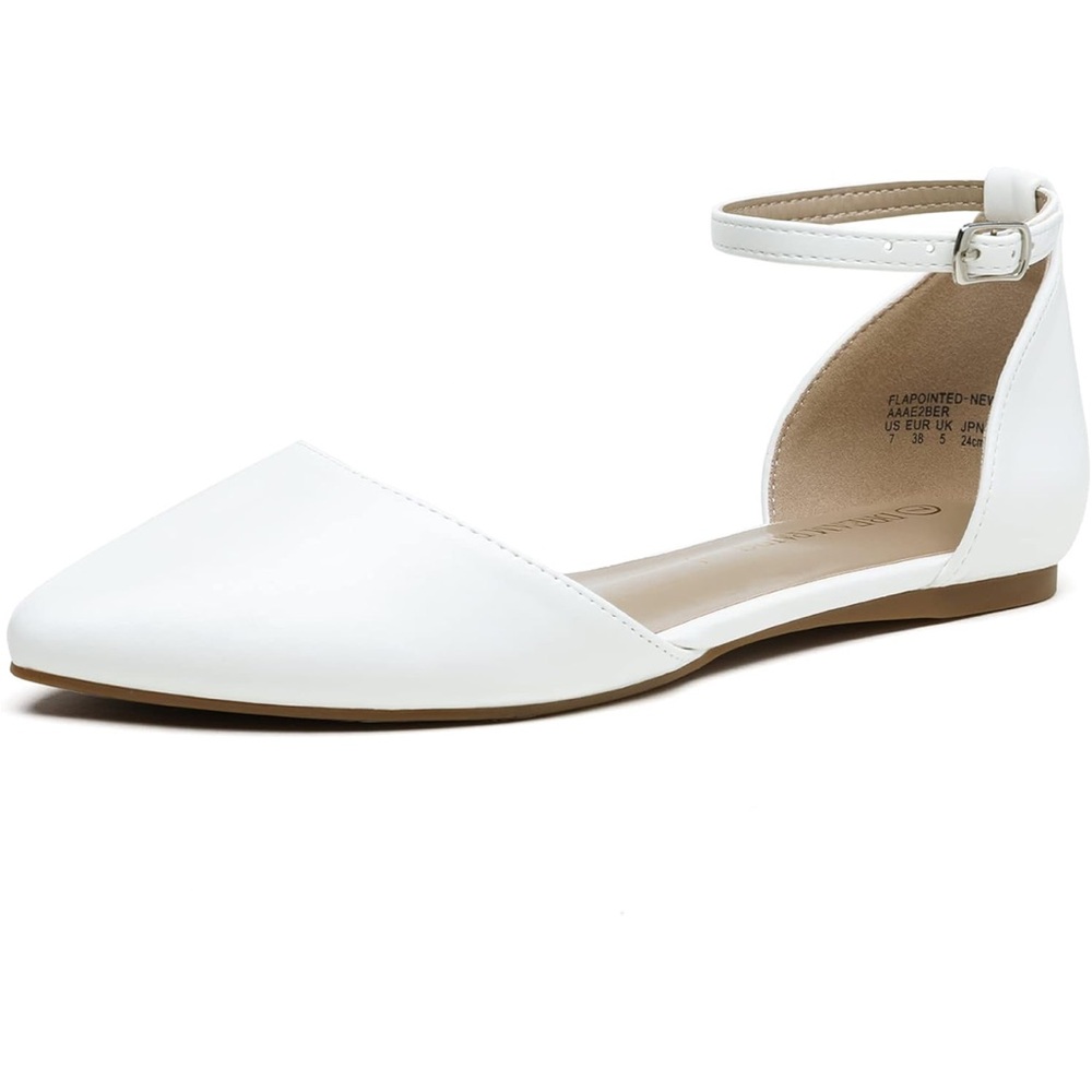 White D’Orsay Ankle Strap Ballet Flats - Picture 2 of 5